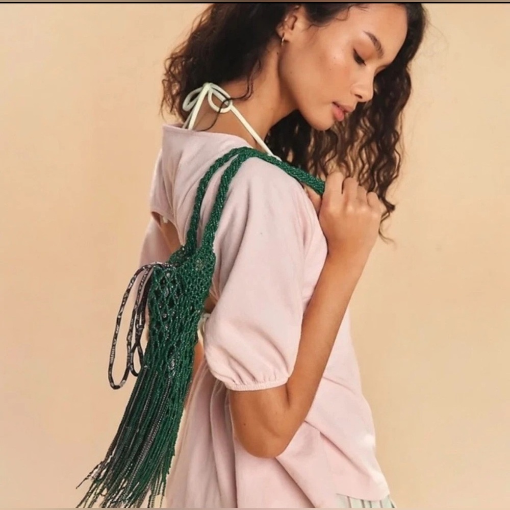 FREE PEOPLE Hayes Beaded Shoulder Bag - Green NWT